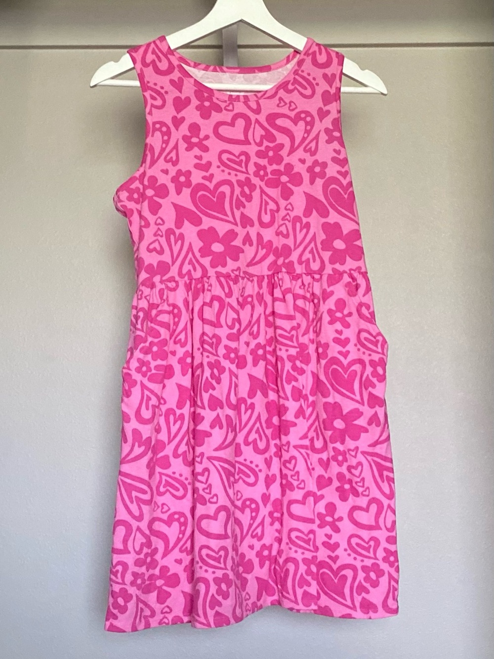 Girls' Pink Floral & Heart Sleeveless Dress
